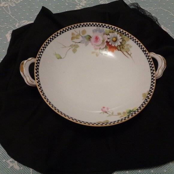 VINTAGE FLORALS ORNATE FLOWERS DINING DISH W HANDLES - Picture 4 of 8